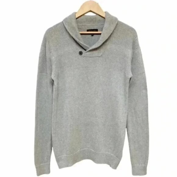 RW&CO Men’s Sweater Pullover Shawl Collar Cotton Textured Knit Grey Small - Picture 1 of 14
